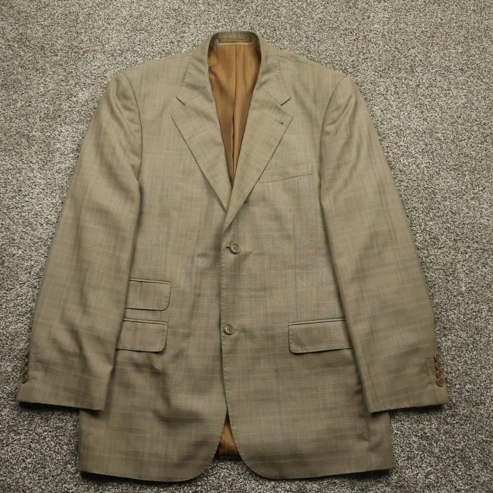 Luzzato Blazer Mens 44L Beige Plaid Check Italian Design Sport Coat Long Fit
